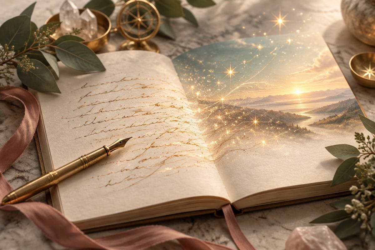 Open journal flowing into a luminous horizon
